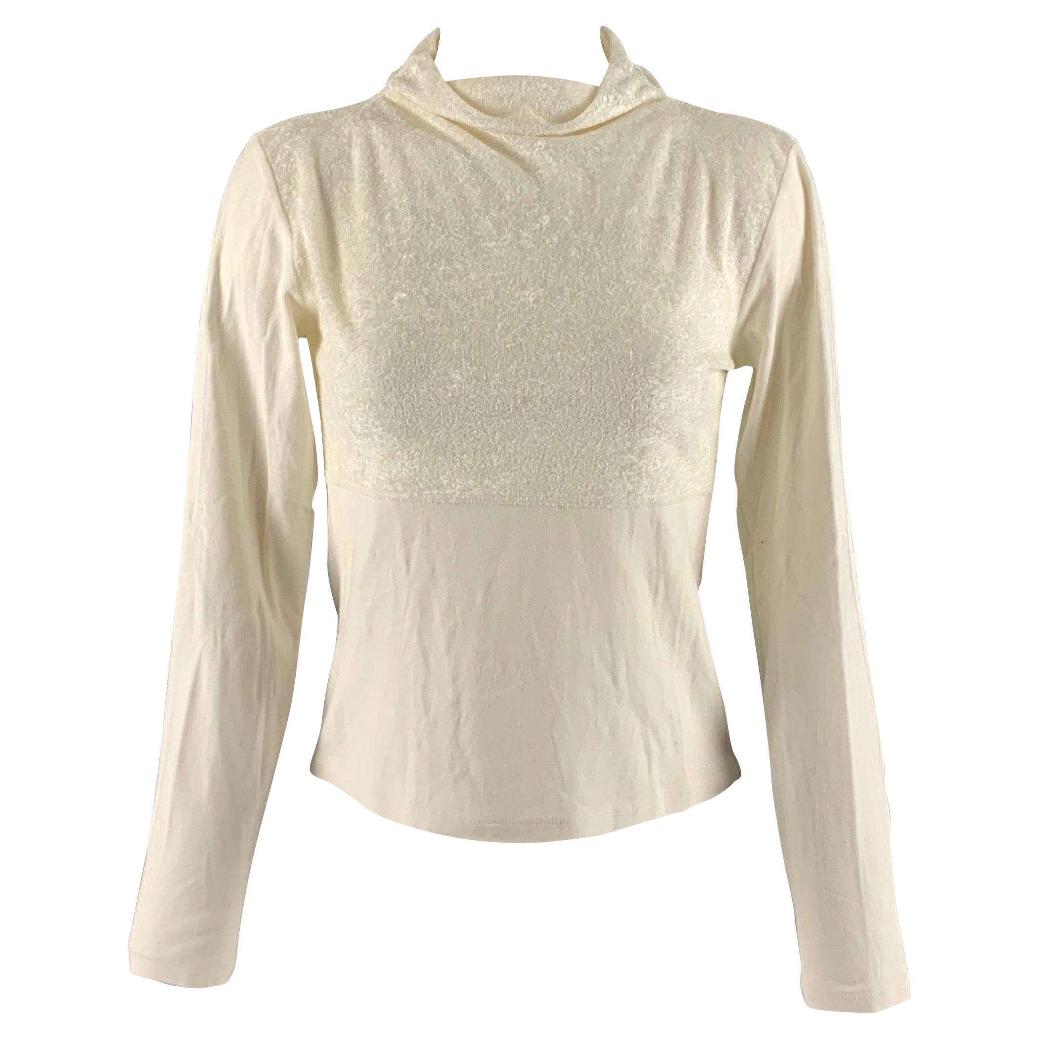 ISSEY MIYAKE Size S Cream Acetate Polyester Mock Neck Casual Top For Sale