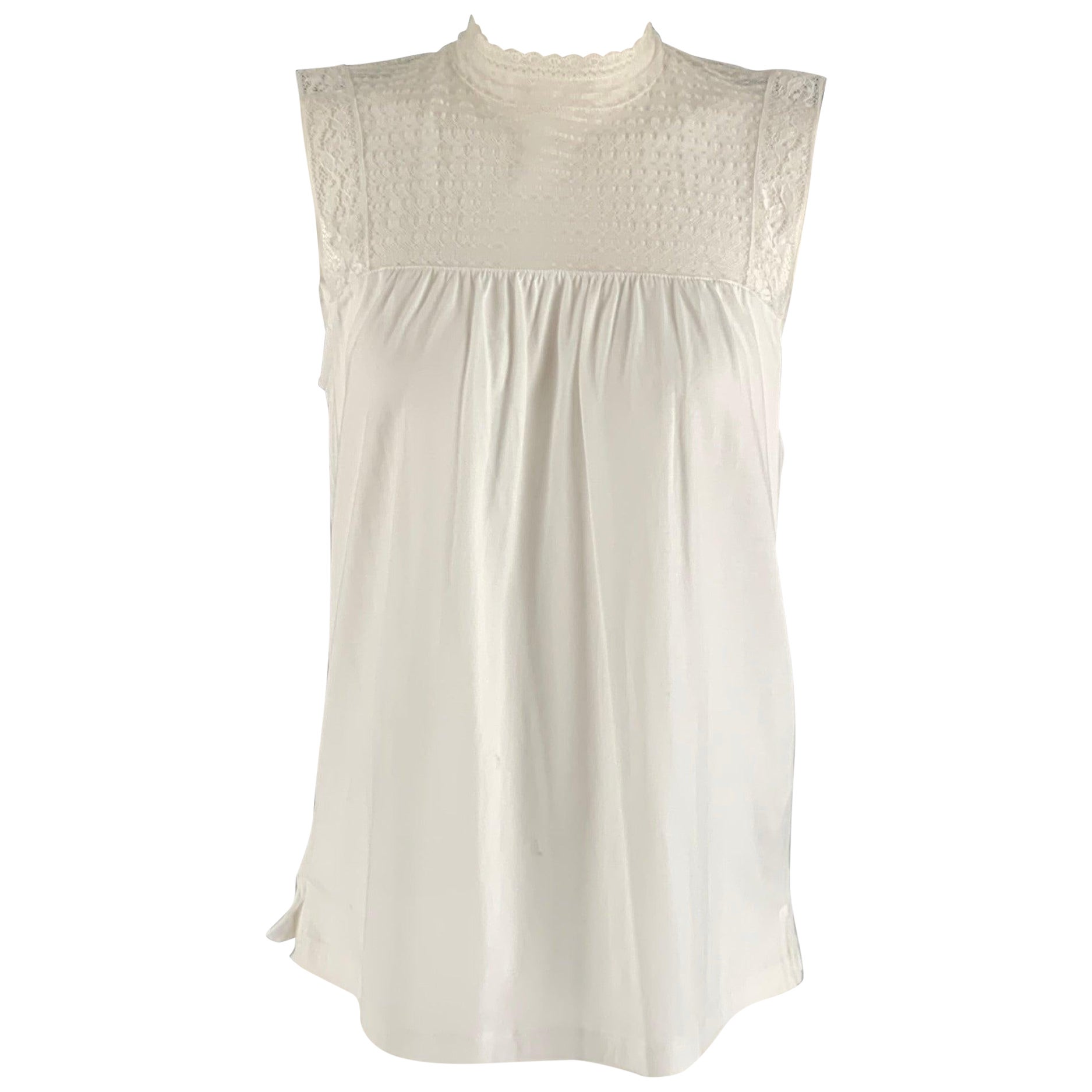 BURBERRY LONDON Size M White Cotton Sleeveless Casual Top For Sale