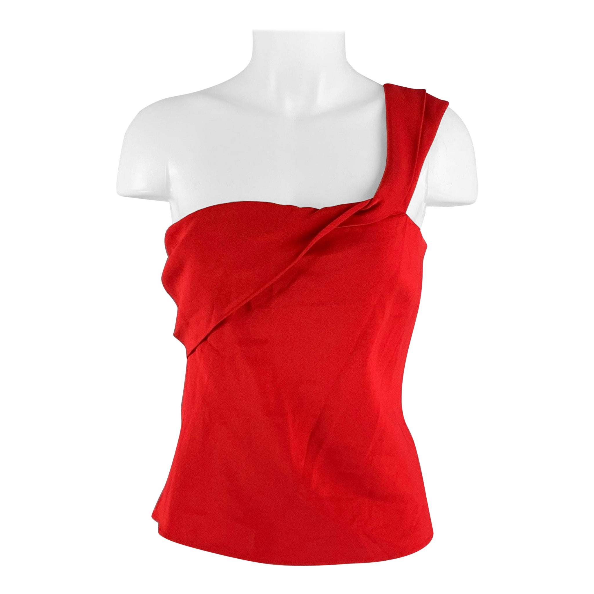 CUSHNIE ET OCHS Size 8 Red Viscose Elastane One Shoulder Casual Top For Sale