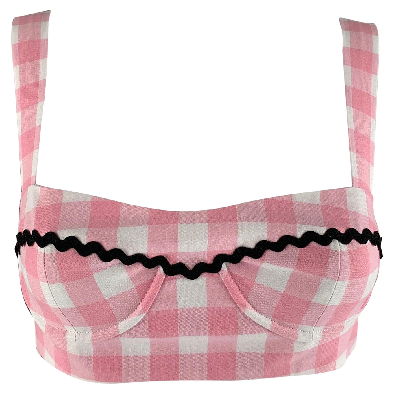 PRADA Size 2 Pink White Cotton Gingham Bralette Casual Top For Sale