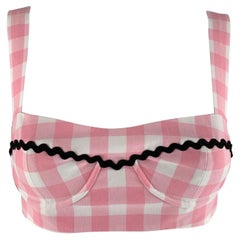 PRADA Größe 2 Rosa Weiß Baumwolle Gingham Bralette Casual Top aus Baumwolle