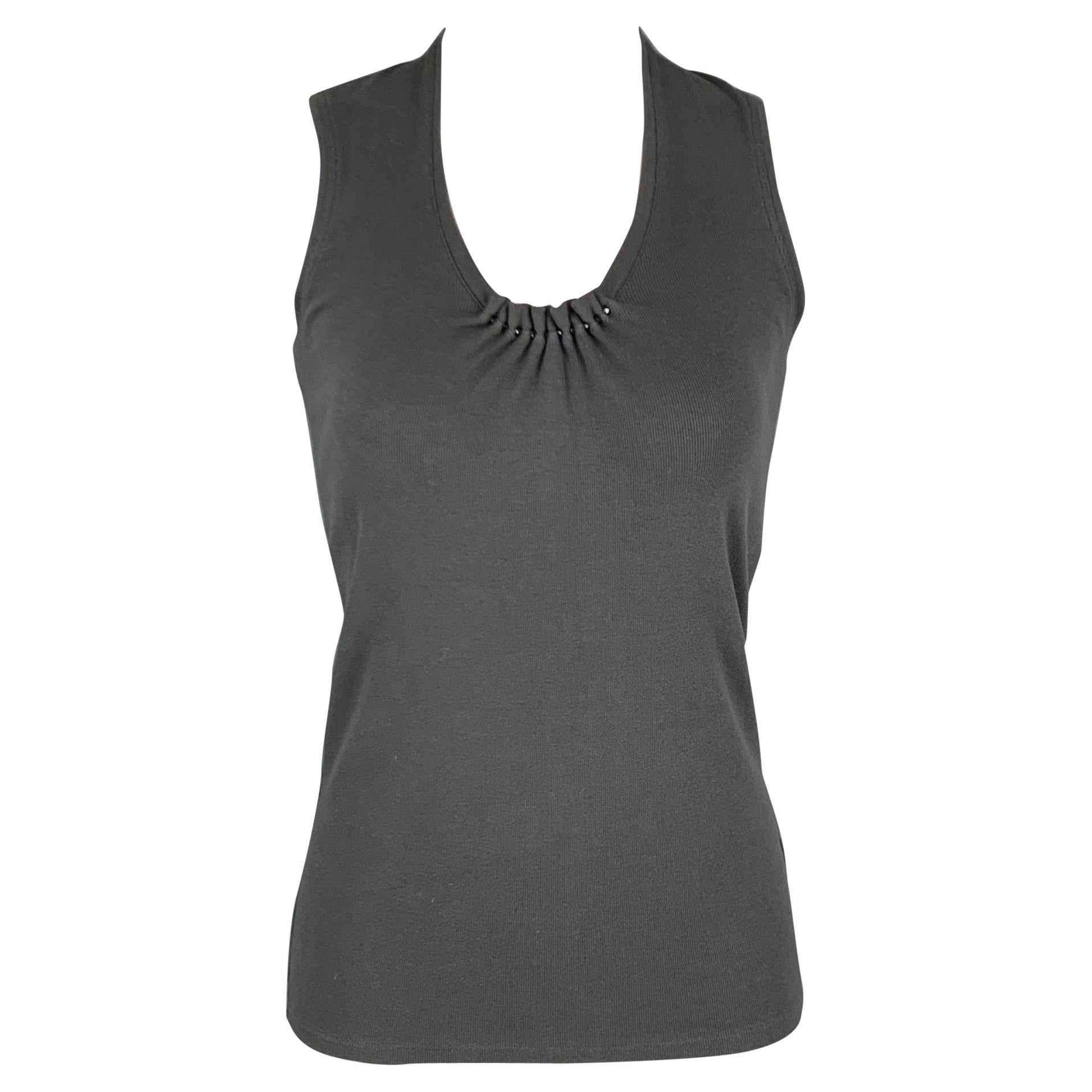 BRUNELLO CUCINELLI Size L Grey Cotton  Lycra Pleated Tank Casual Top For Sale