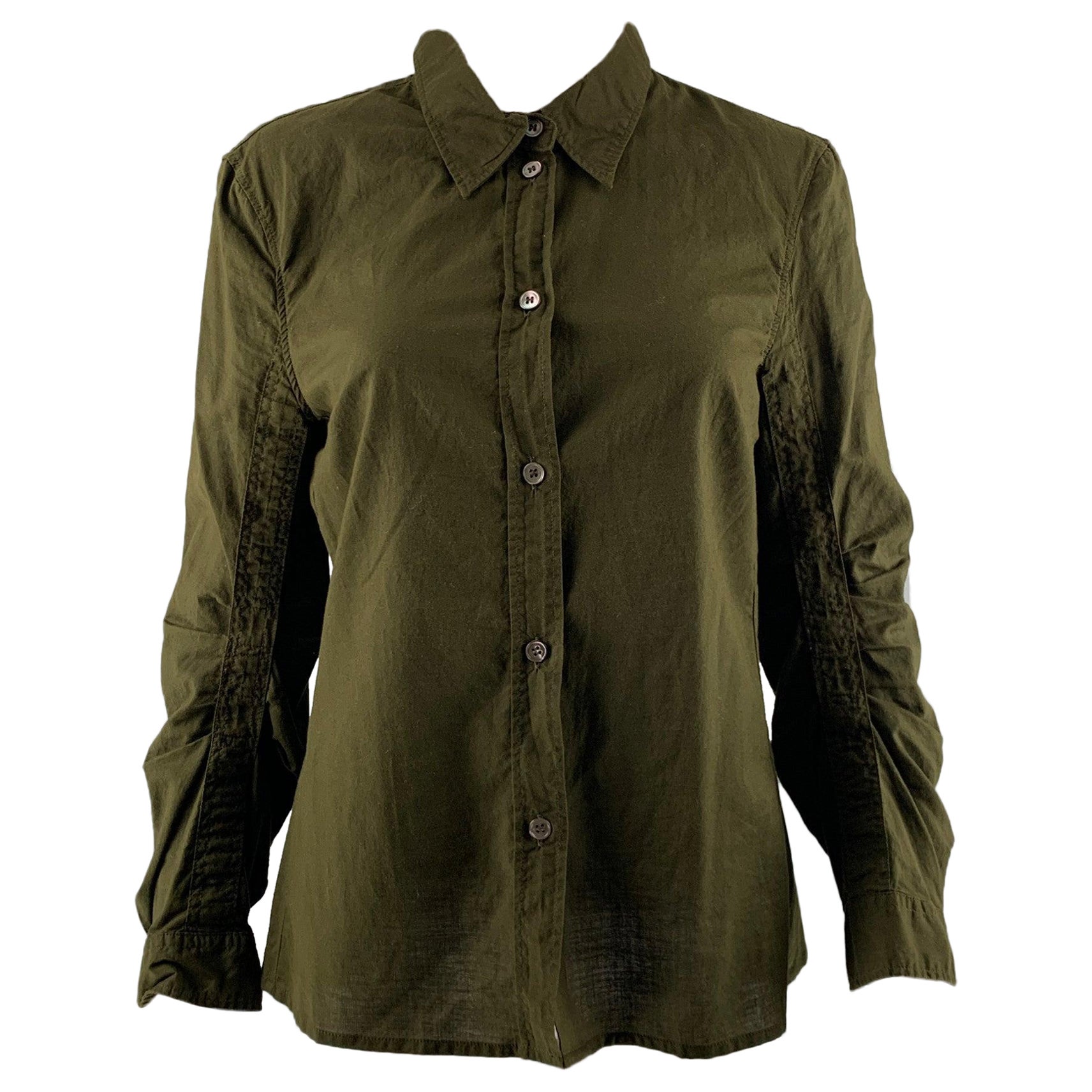 ANN DEMEULEMEESTER Size 6 Green Olive Cotton Casual Top For Sale