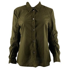 ANN DEMEULEMEESTER Size 6 Green Olive Cotton Casual Top