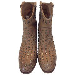 Brown Leather Studded Ankle Bootie