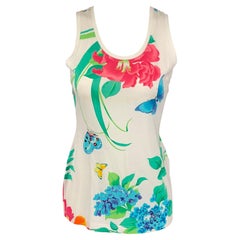 Leonard Size M White Multi-Color Floral Tank Casual Top