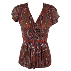 ETRO Size 4 Brown Red Rayon Paisley Sleeveless Casual Top