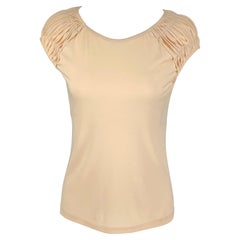 CHRISTIAN DIOR Size 8 Beige Silk Cotton Pleated Cap Sleeves Casual Top