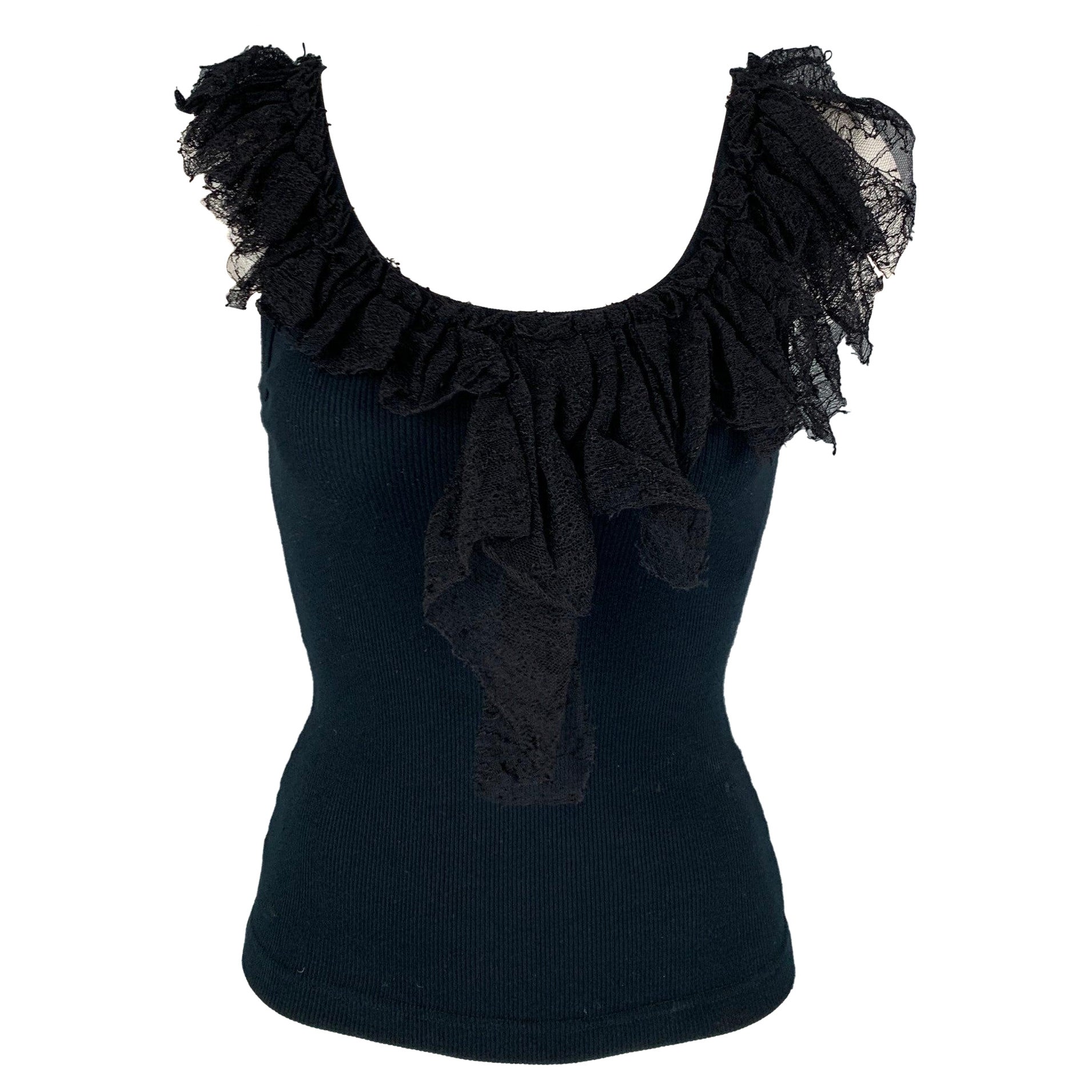 DOLCE & GABBANA Size 2 Black Cotton Blend Camisole Top For Sale