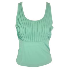 JIL SANDER Größe S Mintfarbenes plissiertes Modal-Tanktop aus Baumwolle