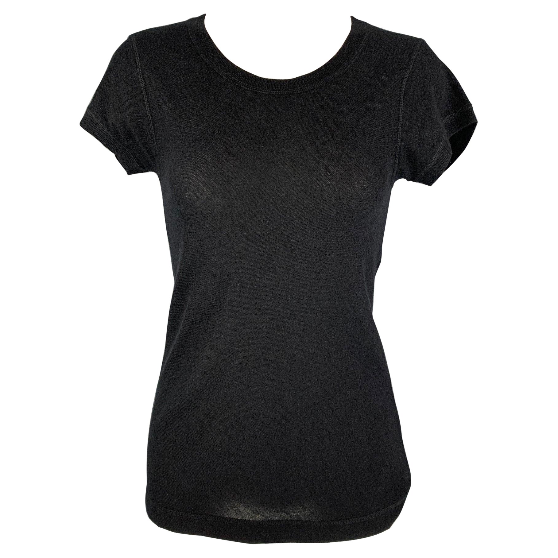 DONNA KARAN Size M Black Cashmere / Silk Short Sleeve Casual Top For Sale
