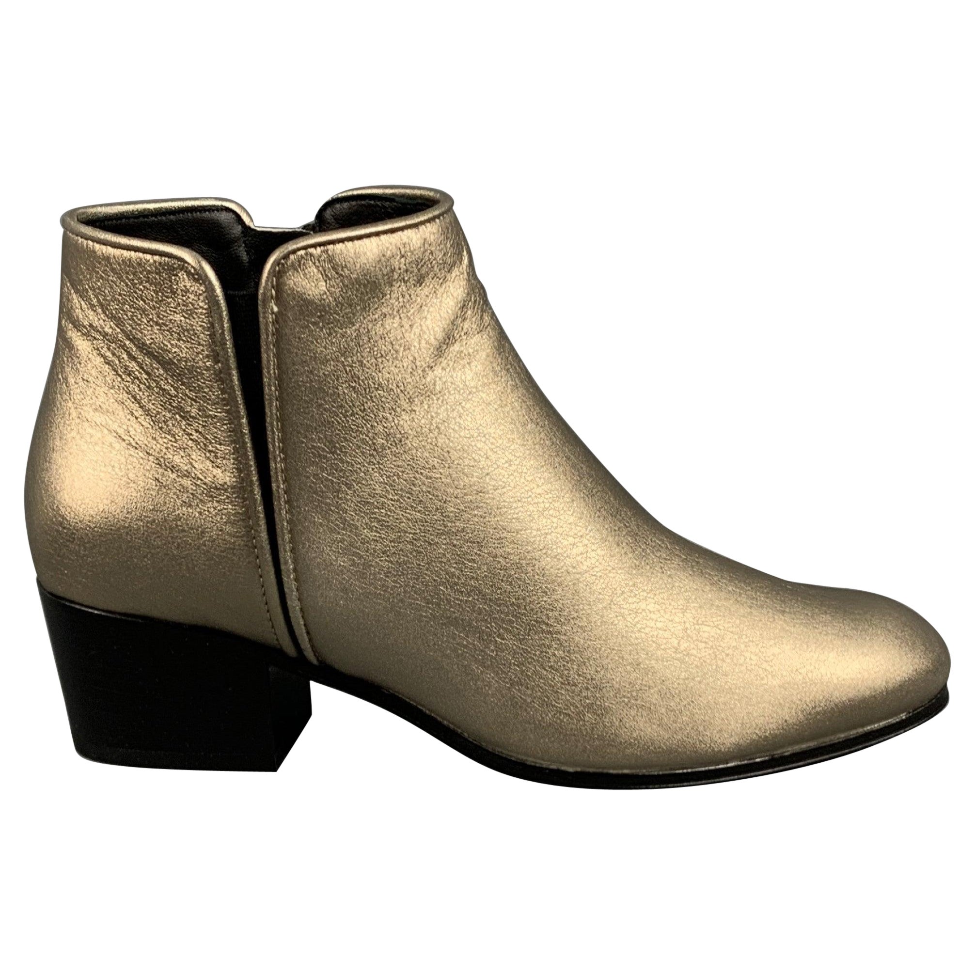 GIUSEPPE ZANOTTI Size 5 Silver Leather Ankle Boots For Sale