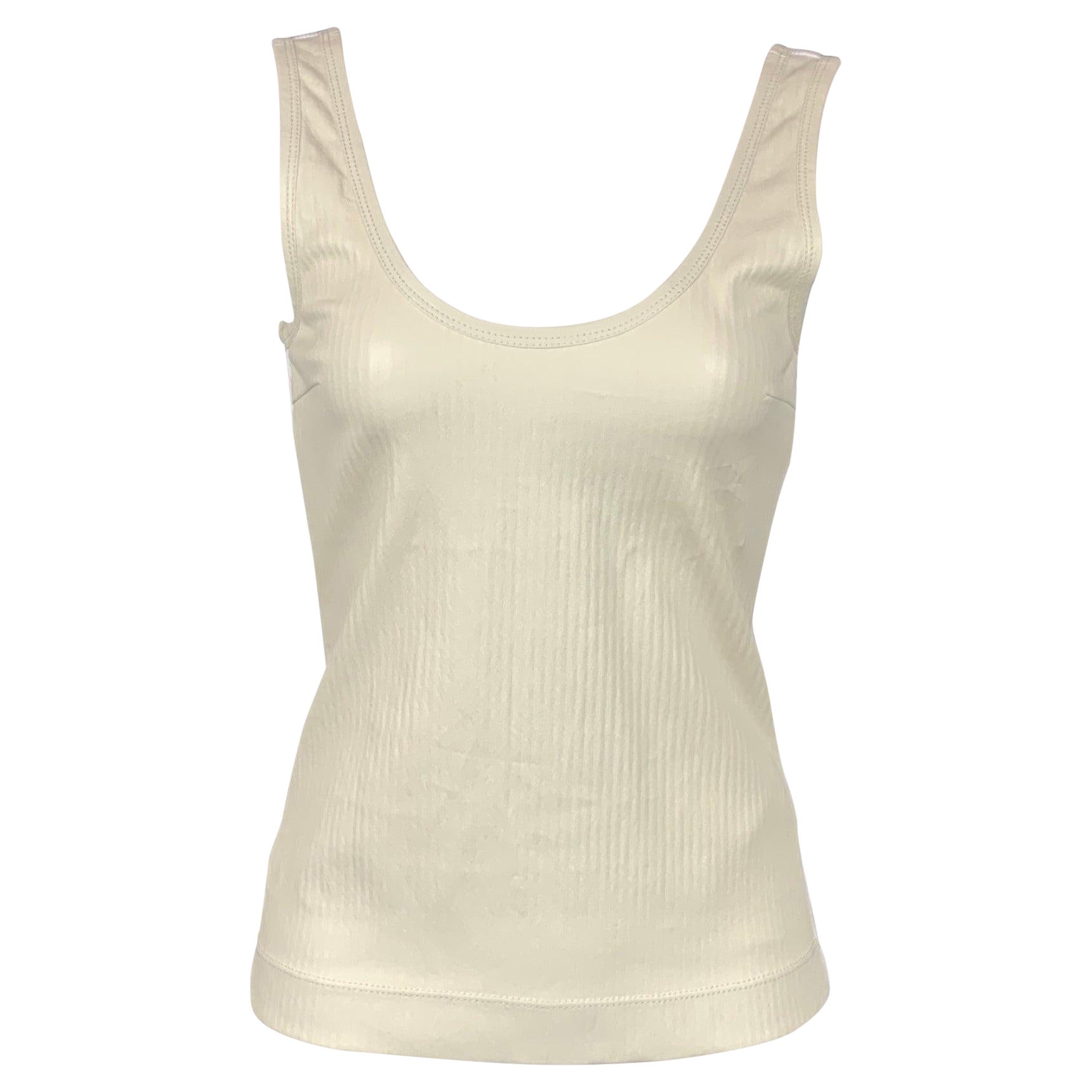 GIVENCHY Size XS Cream Leather Lamb Panel Ribbed Open-Back Sleeveless Top For Sale