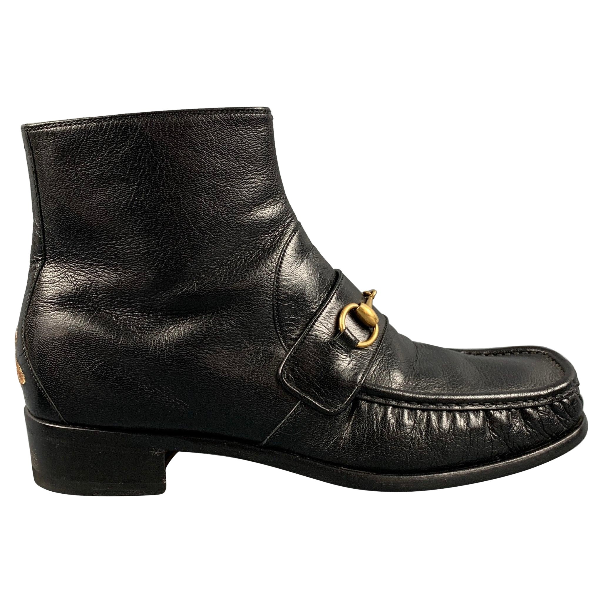 GUCCI Size 9.5 Black -VEGAS- Embroidery Leather Square Toe Boots For Sale