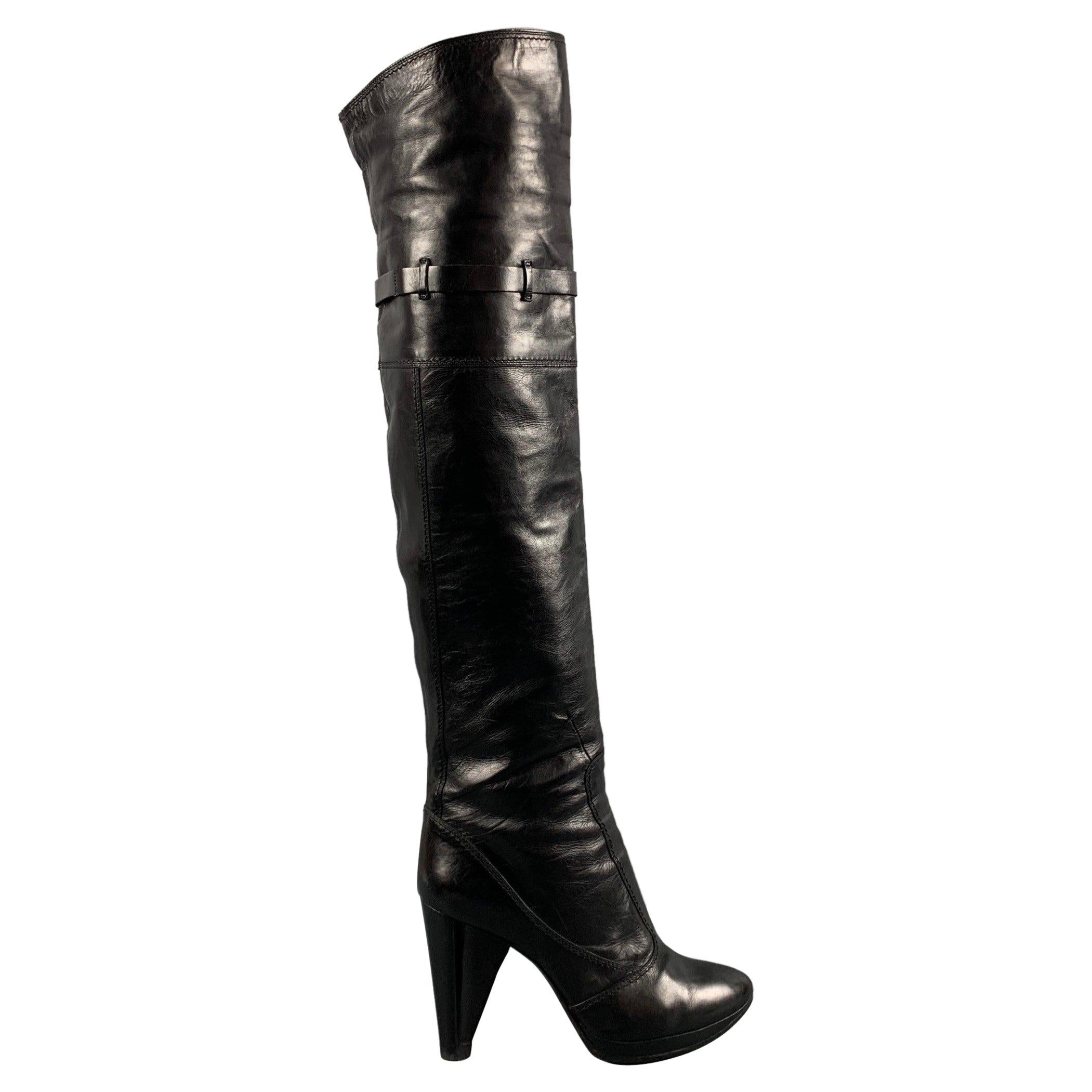 CoSTUME NATIONAL Size 6 Black Leather Pull On Boots For Sale