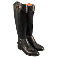 CHANEL Size 10 Black Leather Riding Boots