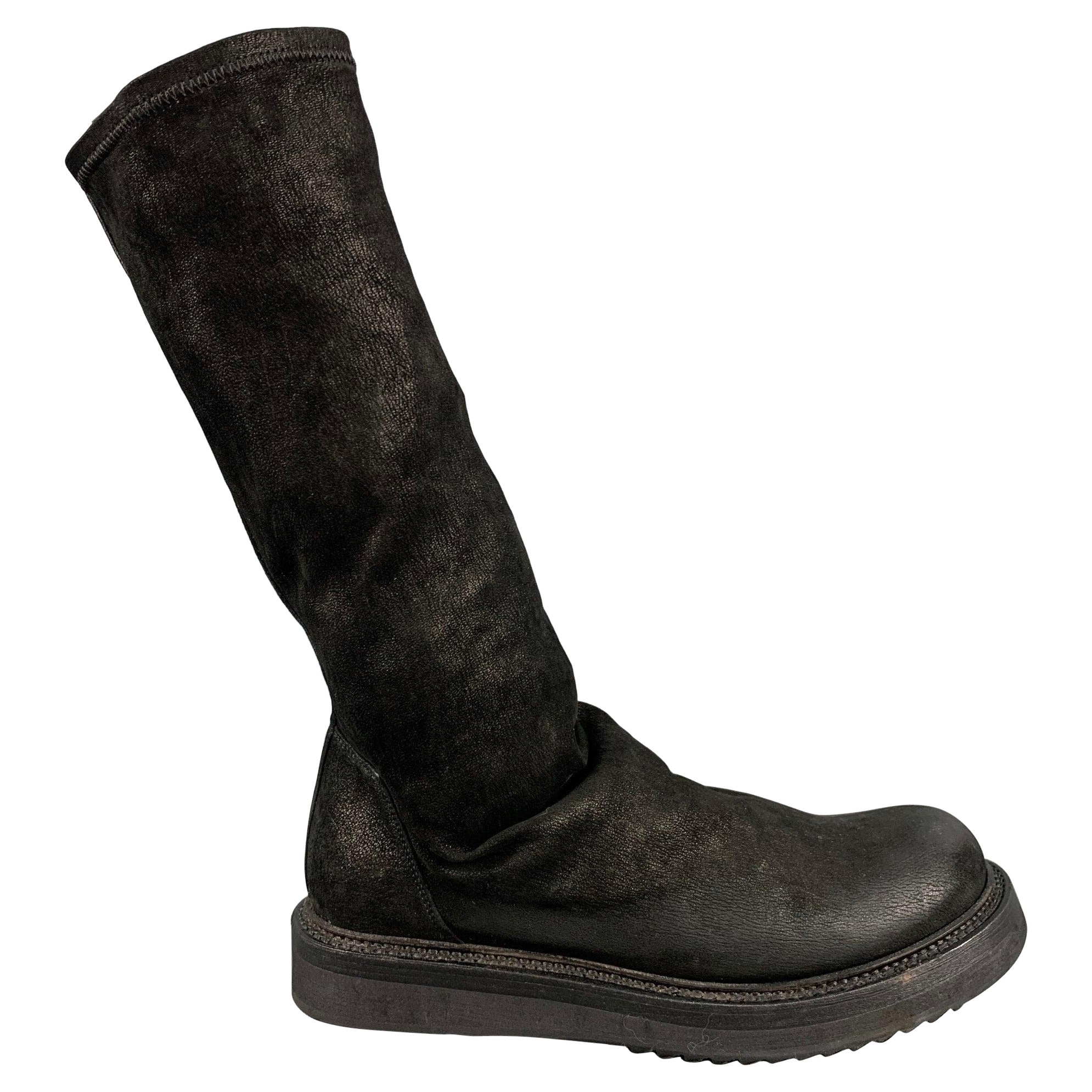 RICK OWENS Size 7 Black Leather Boots For Sale