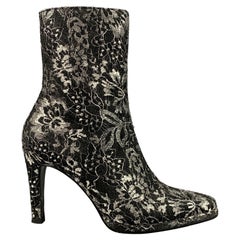 CHARLES JOURDAN Size 5 Black Grey Leather Floral Side Zipper Boots