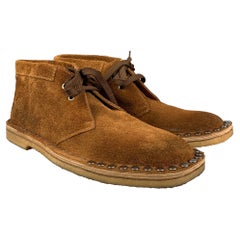 PRADA Taille 11 Brown Studded Suede Chukka Boots
