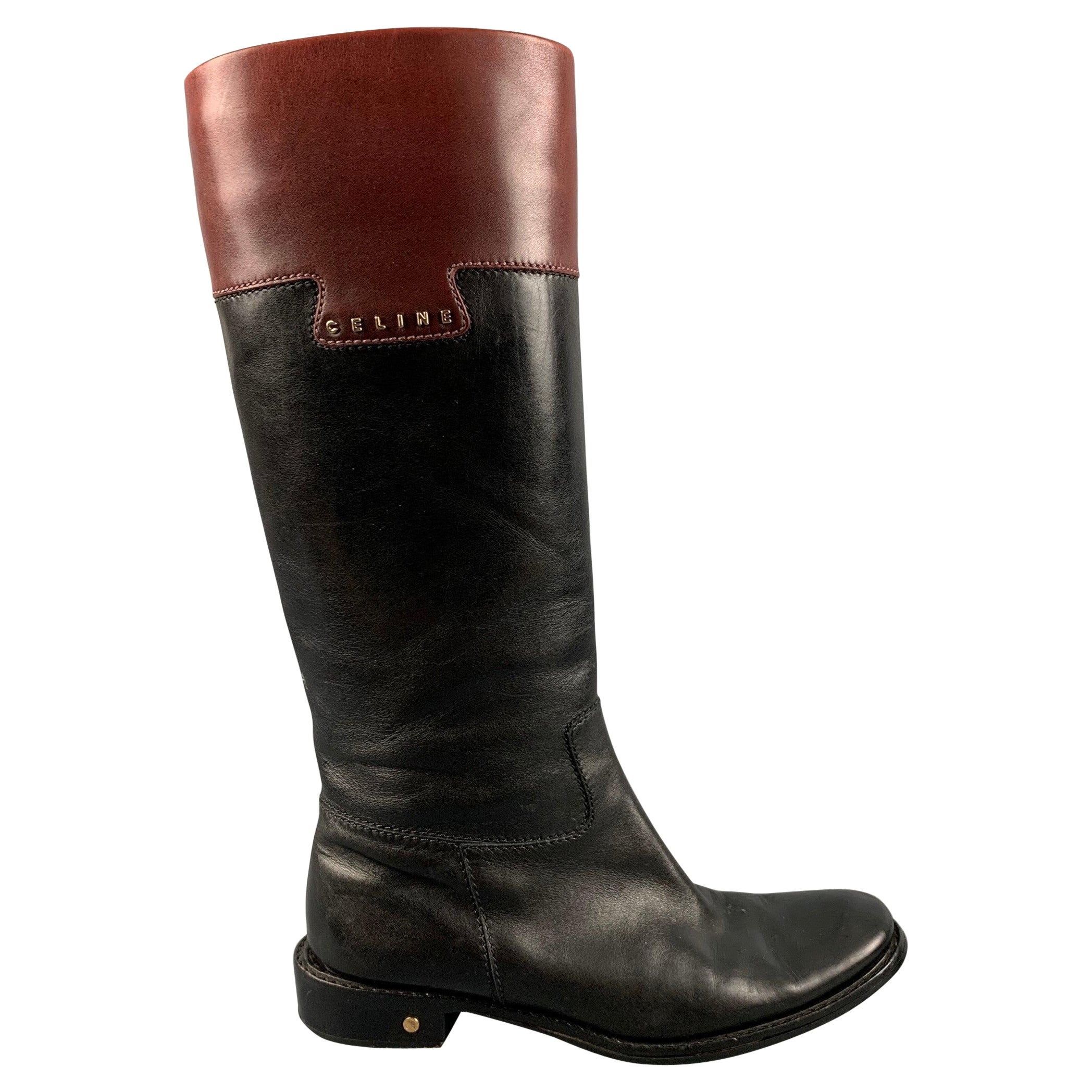 CELINE Size 7 Black Brown Pull On Boots For Sale