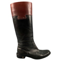 Used CELINE Size 7 Black Brown Pull On Boots