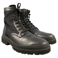 VINCE -Raider- Größe 9 Schwarz Gemischte Stoffe Leder Reißverschluss Stiefel