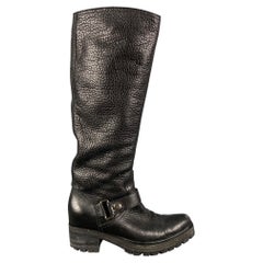 MIU MIU Size 9 Black Leather Pebble Grain Side Zipper Boots