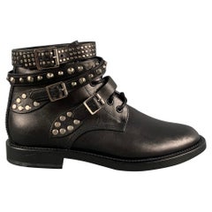 SAINT LAURENT Size 10 Black Leather Studded Ranger Boots