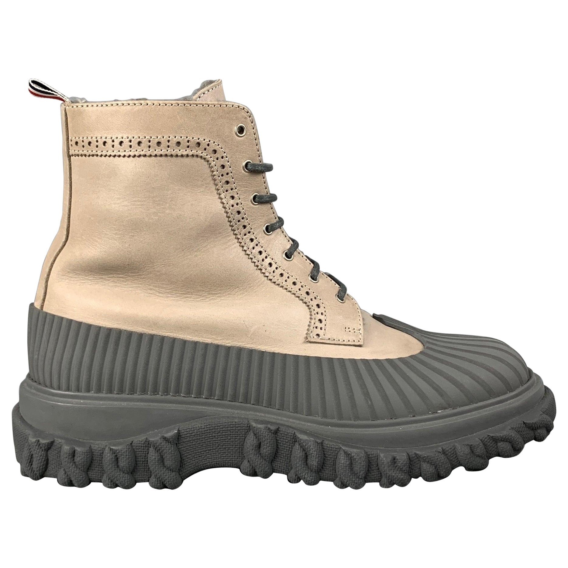 THOM BROWNE Size 11 Gray Taupe Leather Winter Boots For Sale