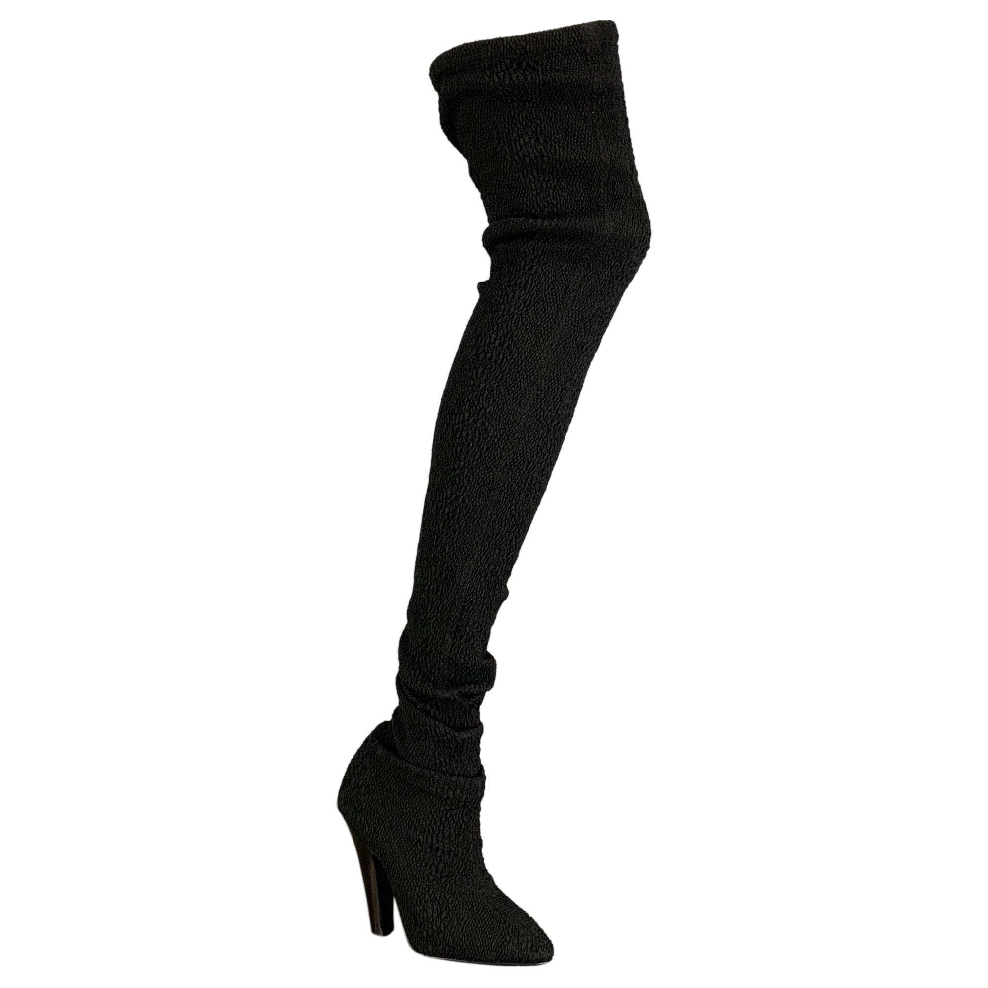 SAINT LAURENT Size 8 Black Jacquard Camvas Over-The-Knee Boots For Sale