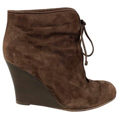 Used CHRISTIAN LOUBOUTIN Size 10 Brown Suede Wedge Boots