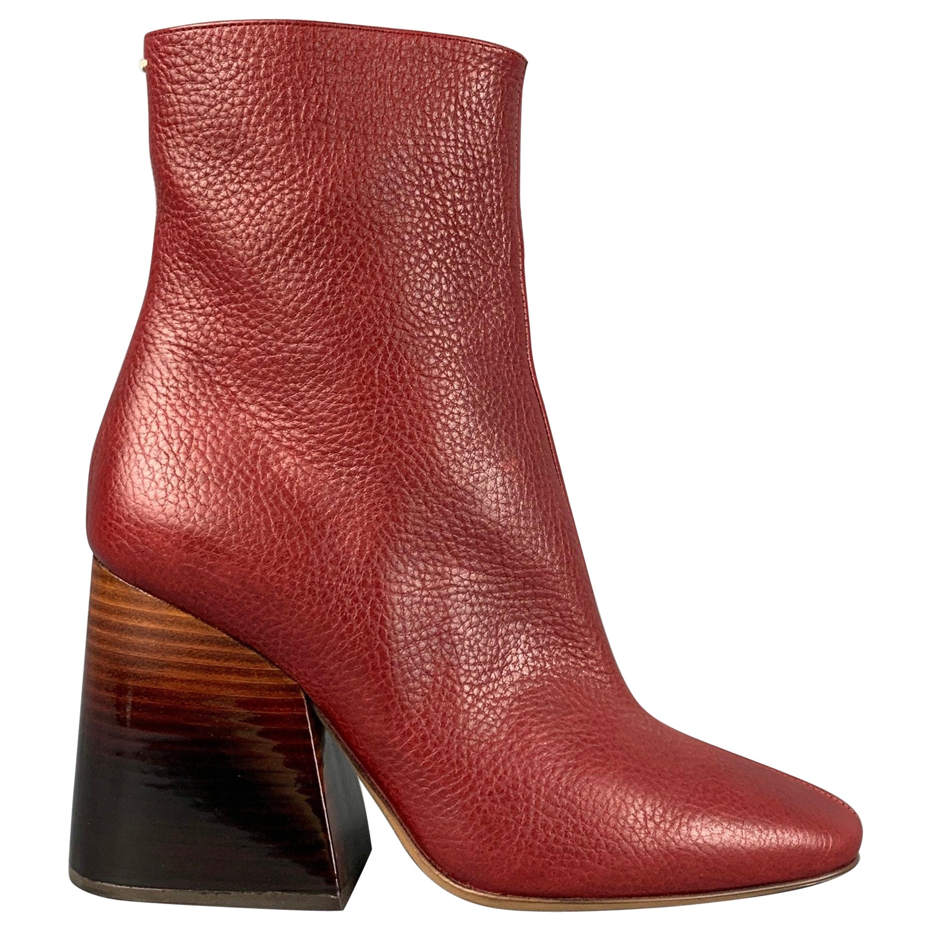 MAISON MARTIN MARGIELA Size 6 Red Leather Pebble Grain Chunky heel Boots For Sale