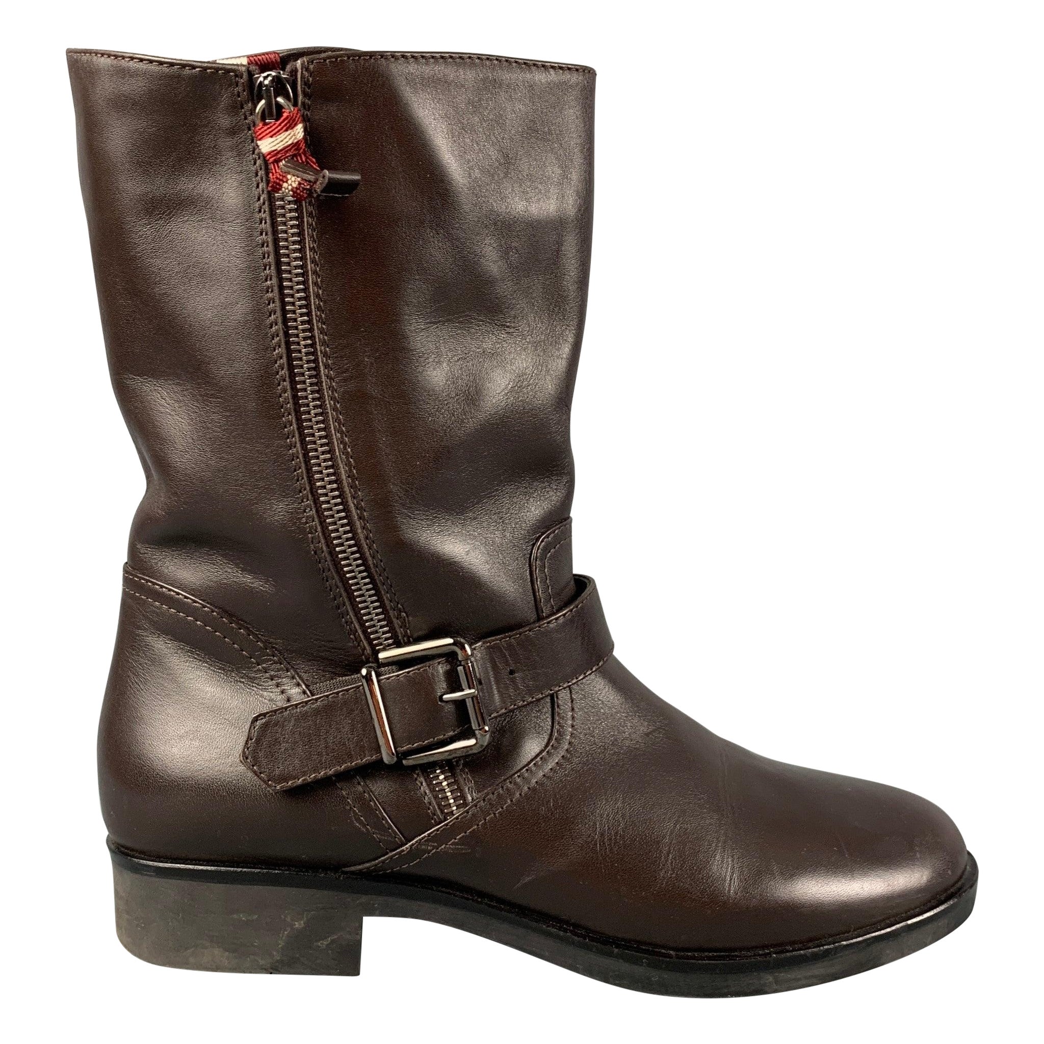 BALLY Size 12 Brown Leather Belted Desia Boots For Sale
