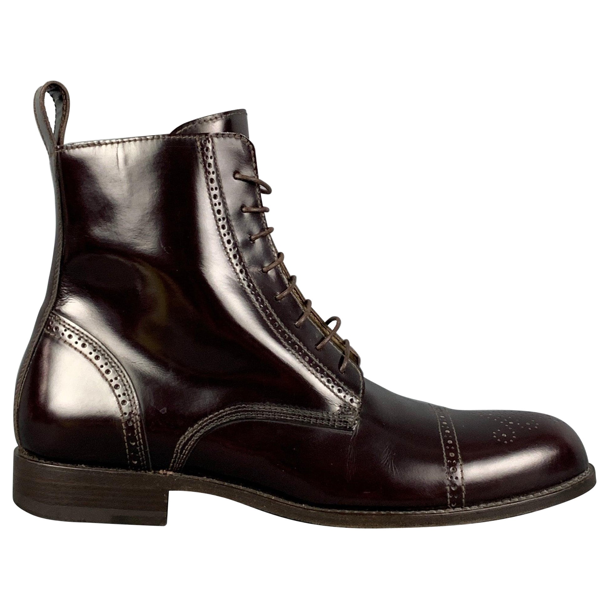 MARC JACOBS Size 9.5 Burgundy Perforated Leather Cap Toe Boots For Sale