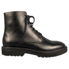 Used AQUATALIA Size 11 Black Leather Lace Up Boots