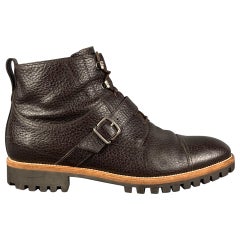 BALLY Taille 8.5 Brown Pebble Grain Leather Belted Powell Boots