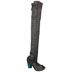 MISSONI Size 7 Black & Silver Lurex Metallic Thigh High Boots