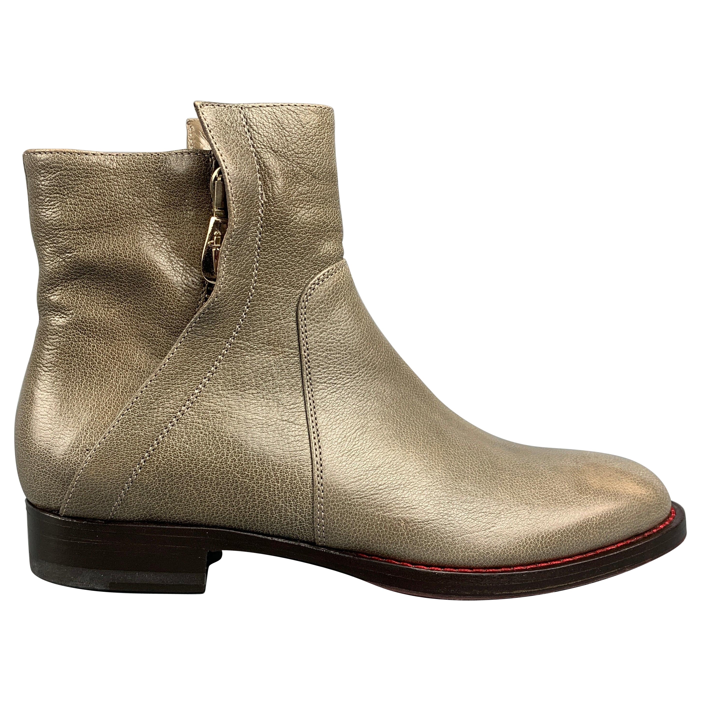 CESARE PACIOTTI Size 8.5 Taupe Pebble Grain Leather Contrast Stitch Boots For Sale