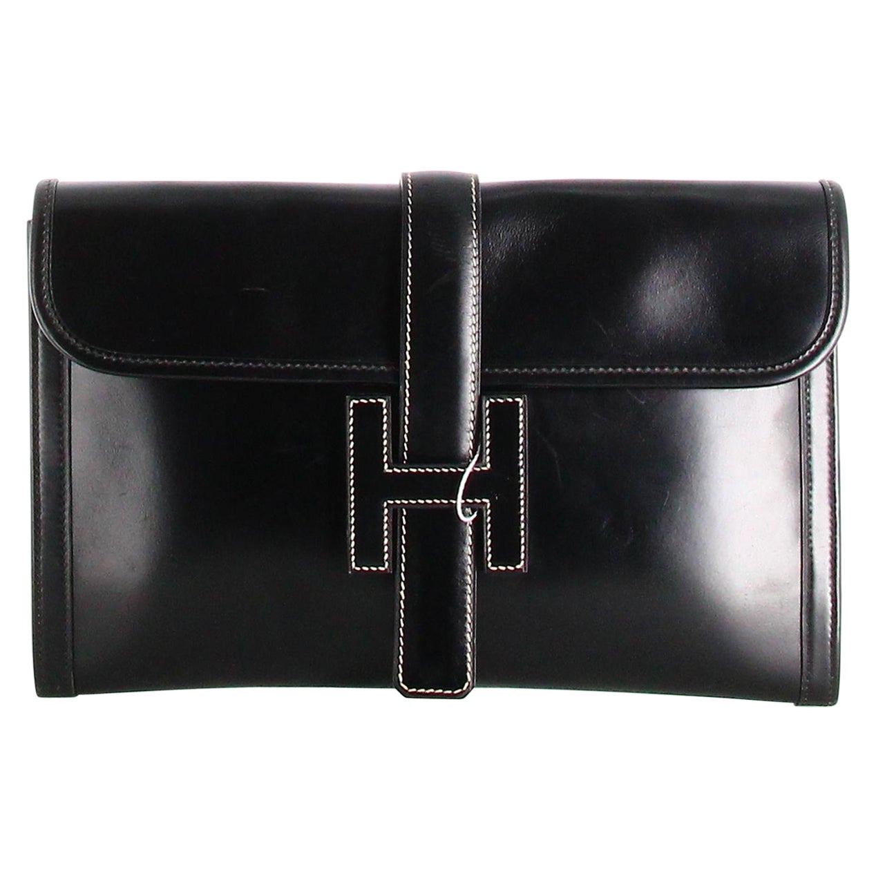 1988 Hermès Jige PM Clutch Bag Black Leather For Sale