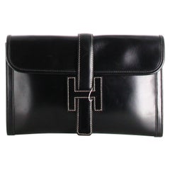 1988 Hermès Jige PM Clutch Bag Black Leather