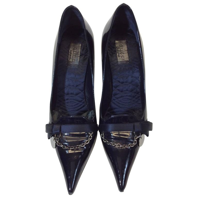 Gucci Navy Patent Leather Pump For Sale at 1stDibs