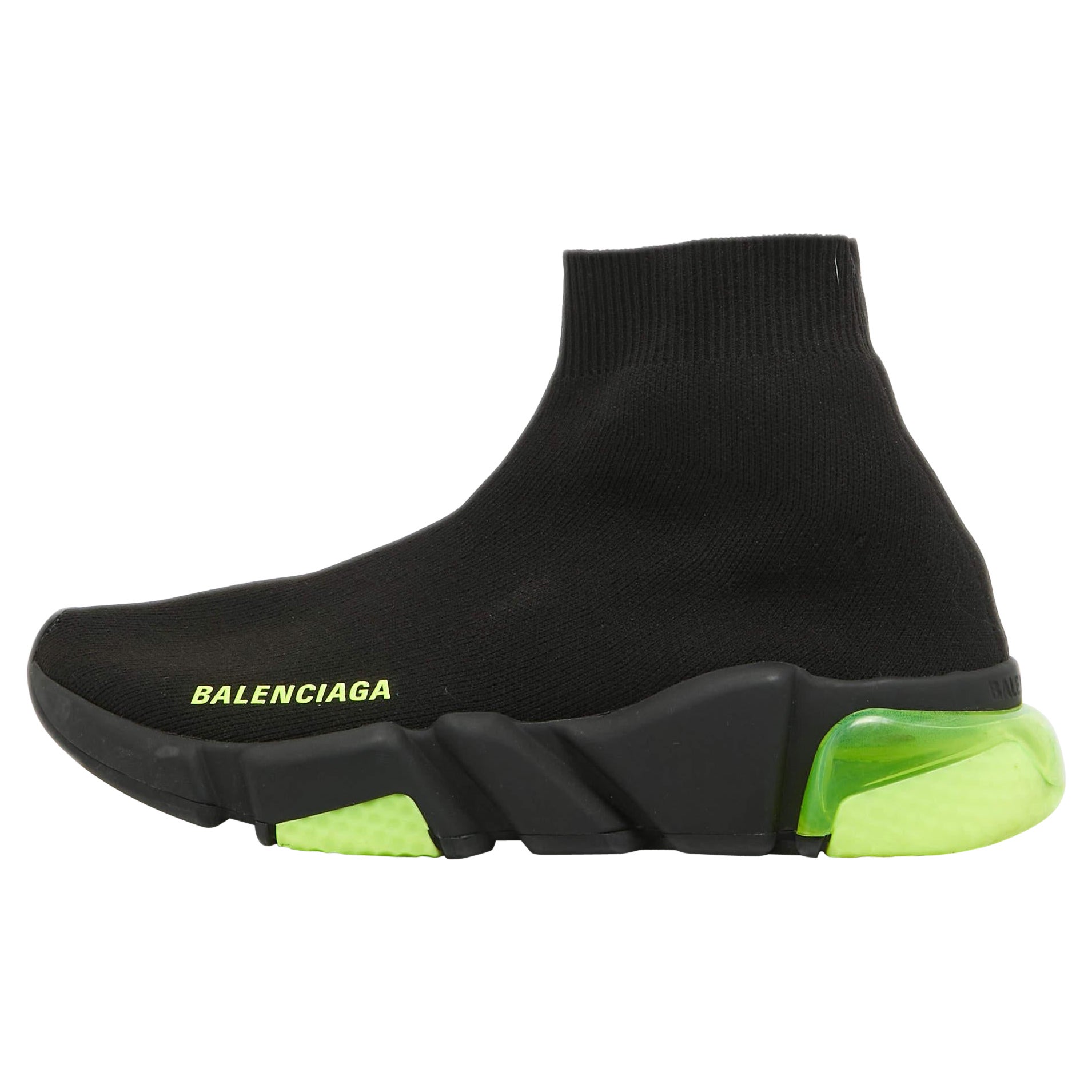 Balenciaga Black Knit Fabric Speed Trainer High Top Sneakers Size 36 For Sale