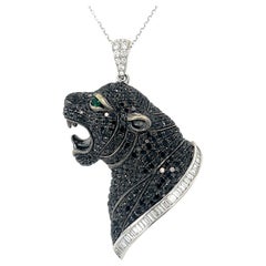 Black Panther Pendant with natural Black and White Diamonds in 18K White Gold