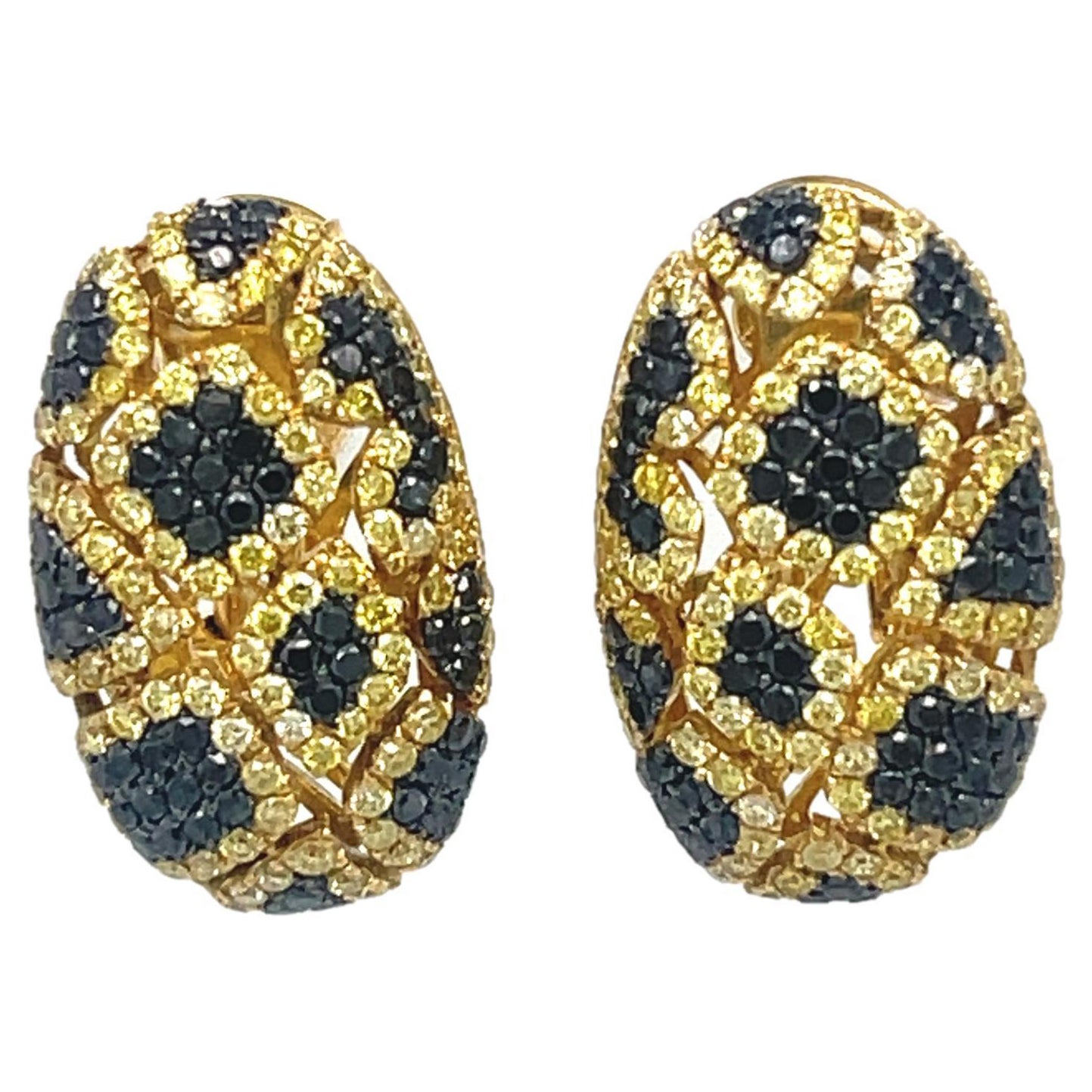 Natural Black and Yellow Diamond Earrings in 18KY Gold  For Sale