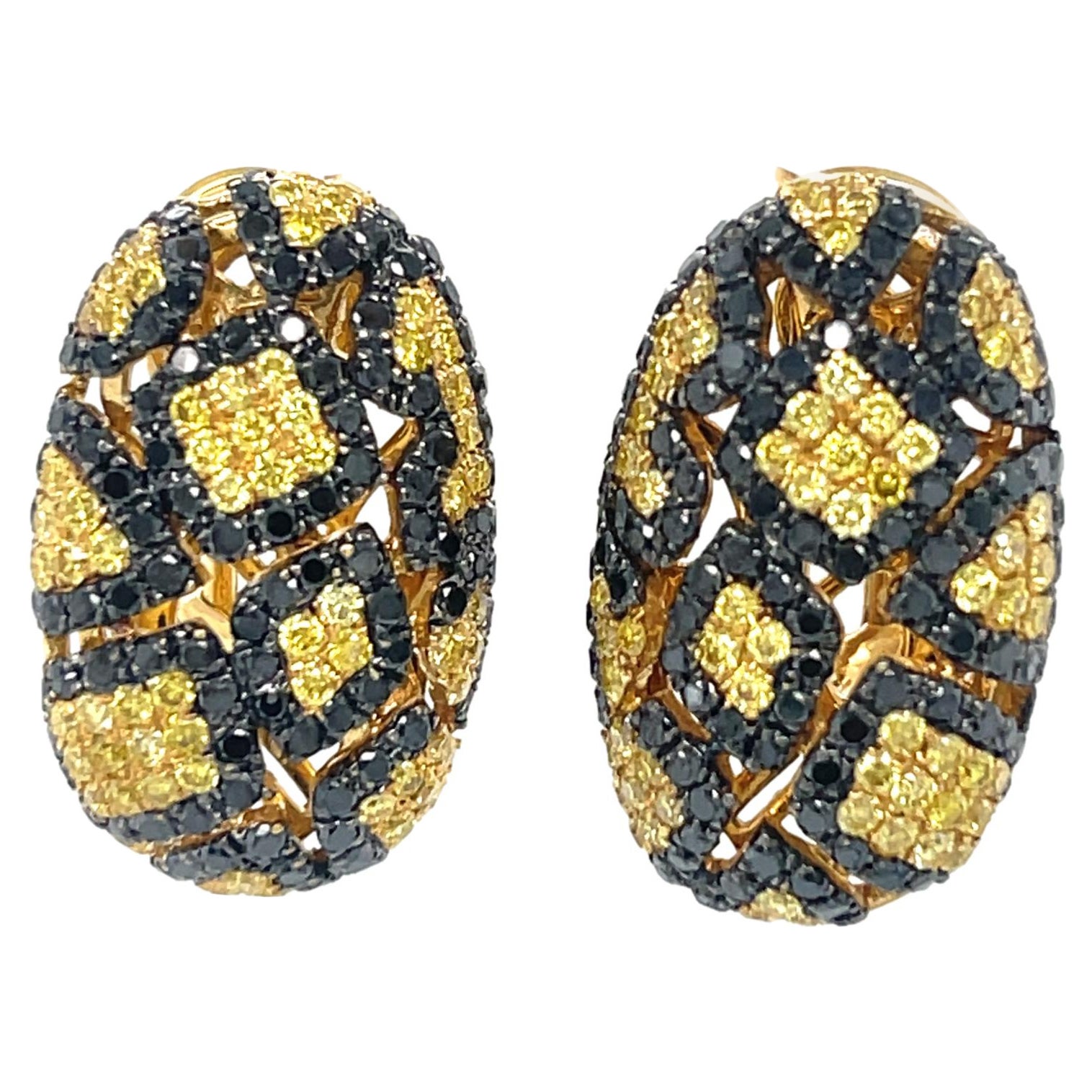 Natural Black and Yellow Diamond Earrings in 18KY Gold