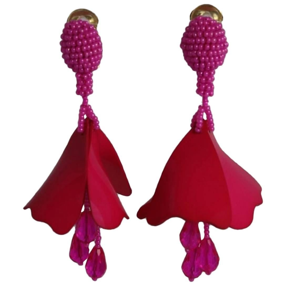 Oscar de la Renta Hot Pink Mini Impatiens Flower Clip-On Earrings
