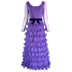 Chic 1970s ELLIETTE LEWIS Lavender Purple Chiffon Long Sleeve Regal Maxi Dress