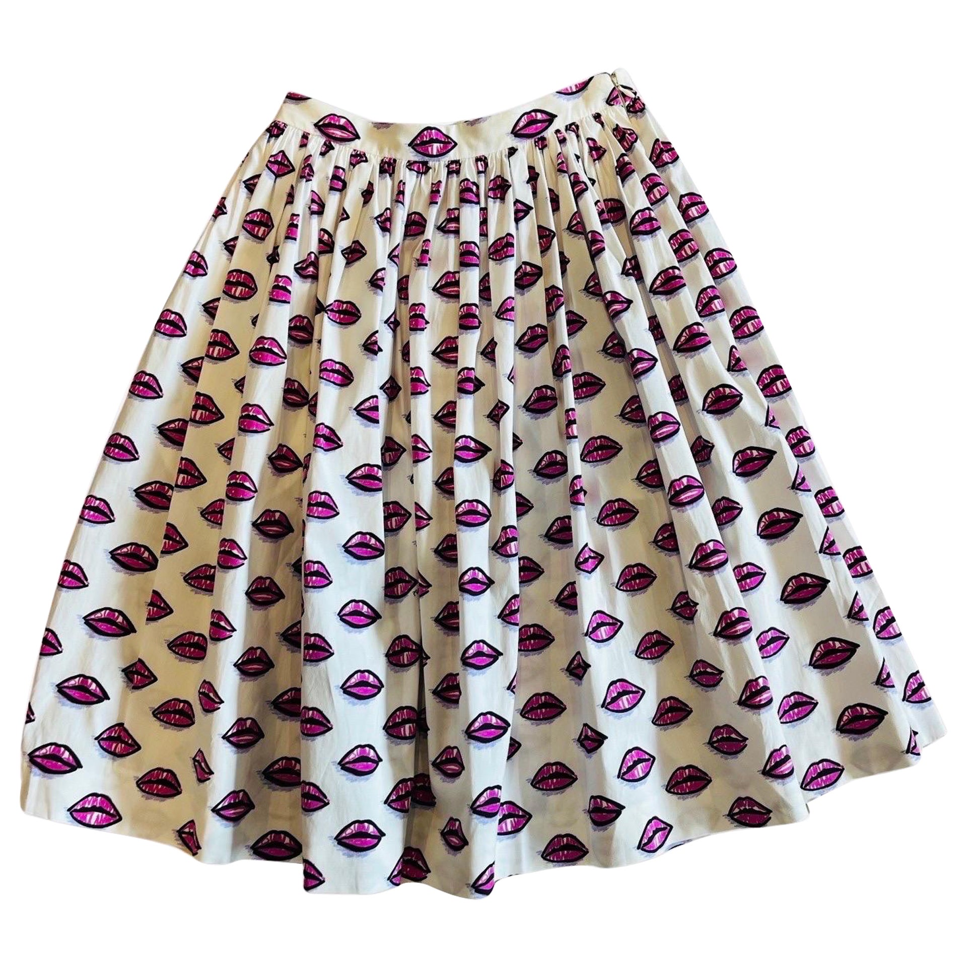 2017 Prada Iconic Lip Print Full Skirt For Sale