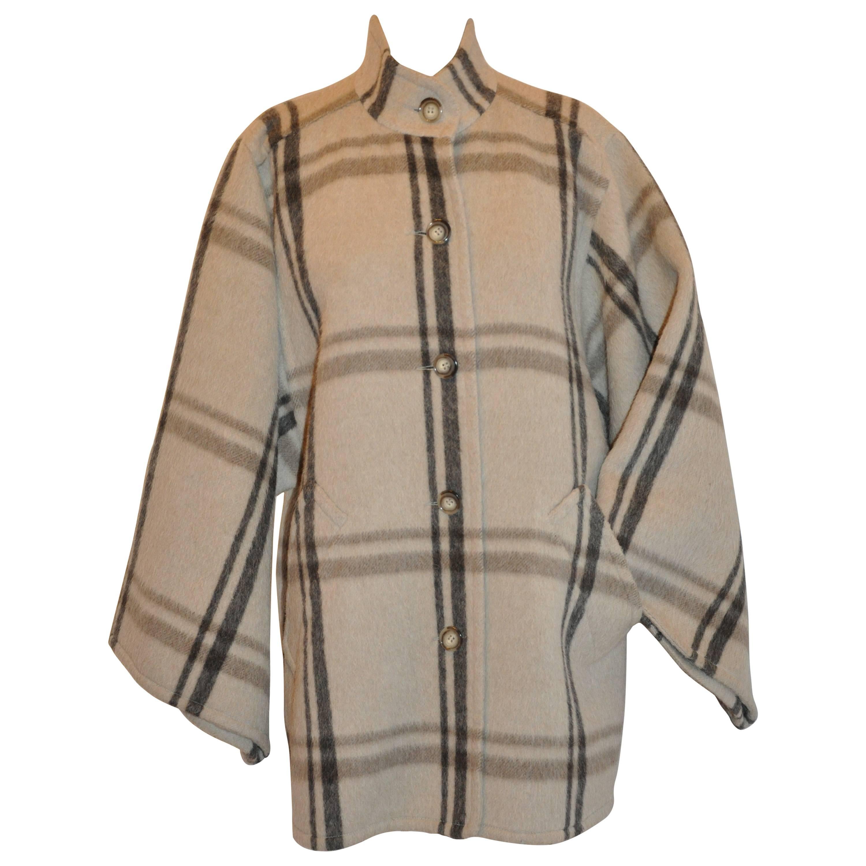 Oscar de la Renta Plaid Alpaca Double-Face French Seam Lightweight Car Coat 