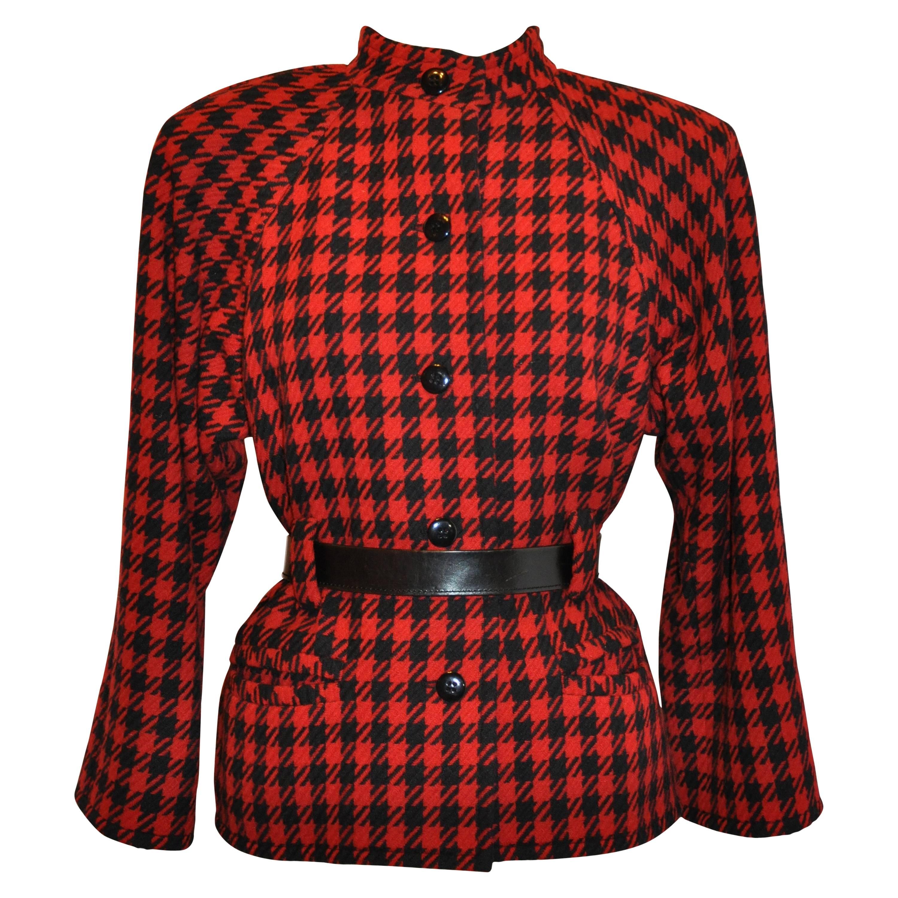 Yves Saint Laurent Black & Red Checkered Jacket For Sale